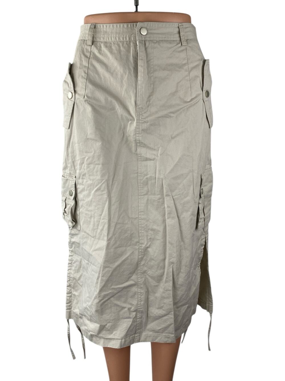 Mirror Women's Beige High Rise Tie Slit Midi Straight Utility Cargo Skirt Size S
